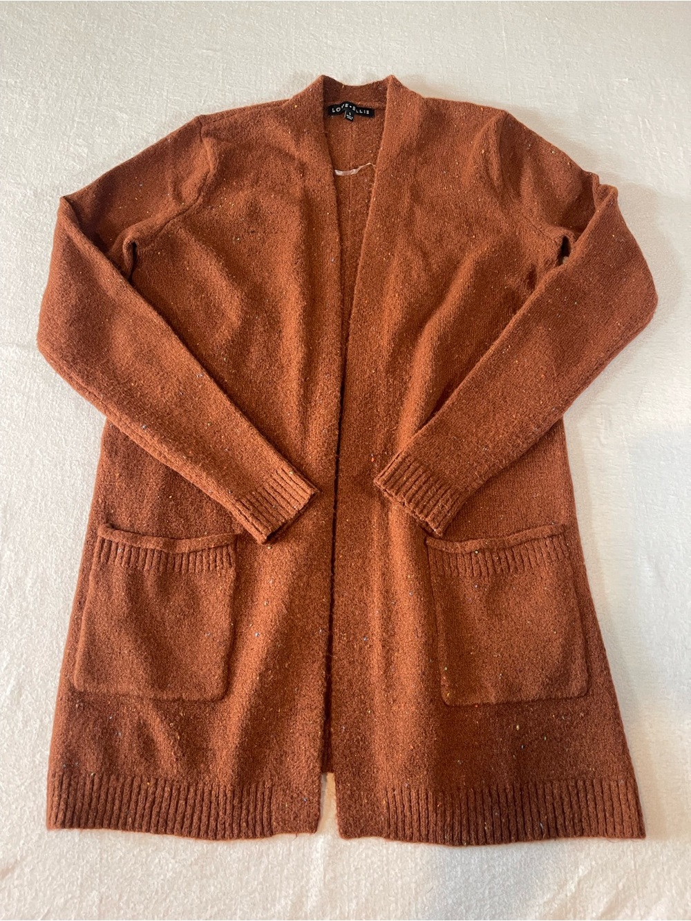 Love Ellie Rust Open-Front Pocket Cardigan Sweater Soft and Cozy
